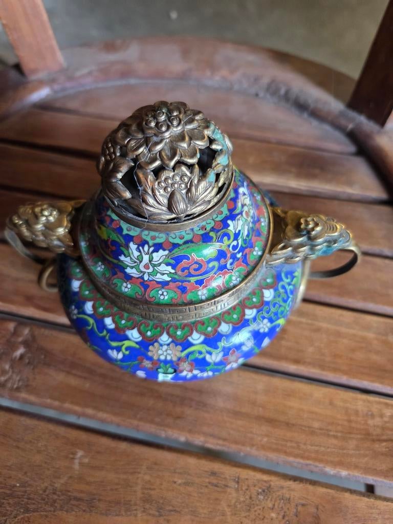 Antieke Cloisonné Wierookbrander met Drakenhandvatten, Ophalen of Verzenden