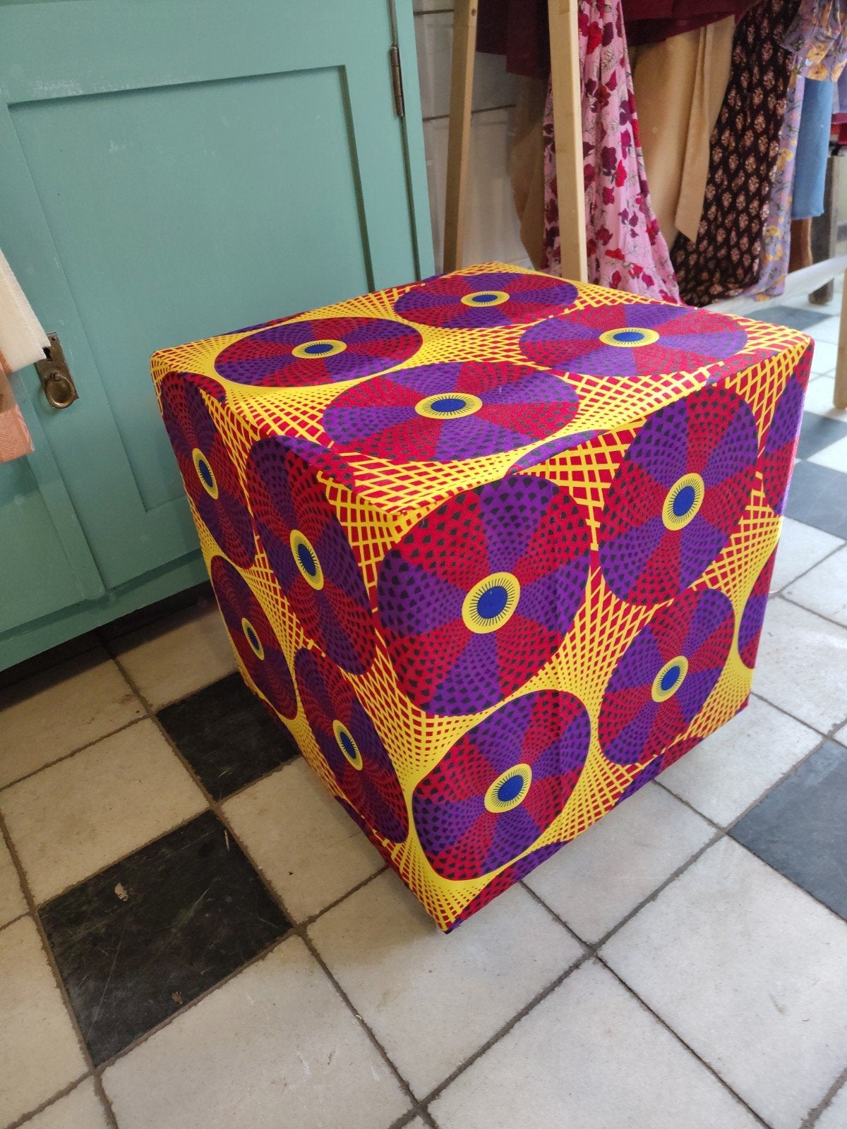 poef met Afrikaanse stof, Ophalen, Minder dan 50 cm, Vierkant, Nieuw