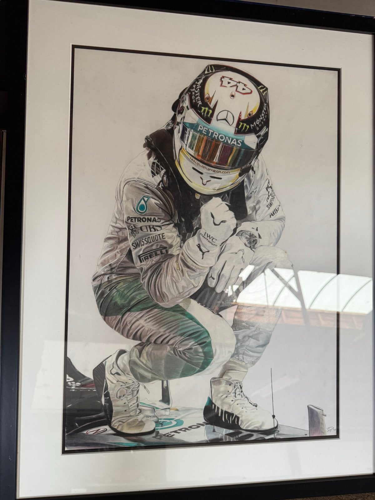 Lewis Hamilton F1 Tekening - Ingelijst Kunstwerk, Ophalen of Verzenden, Tekening, Potloodtekening, Ingelijst