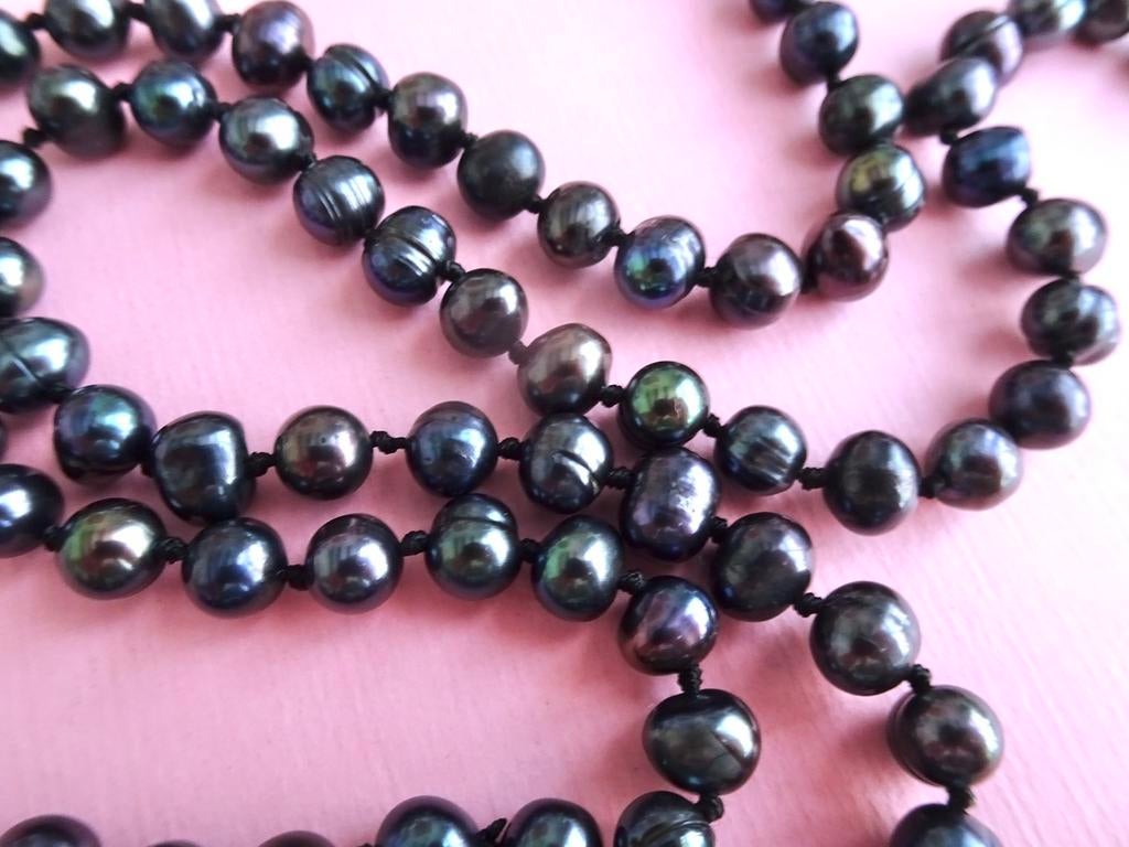 jwg Lange vintage 70s zoetwaterparels parel ketting zwart, Sieraden, Tassen en Uiterlijk, Antieke sieraden, Verzenden, Overige materialen