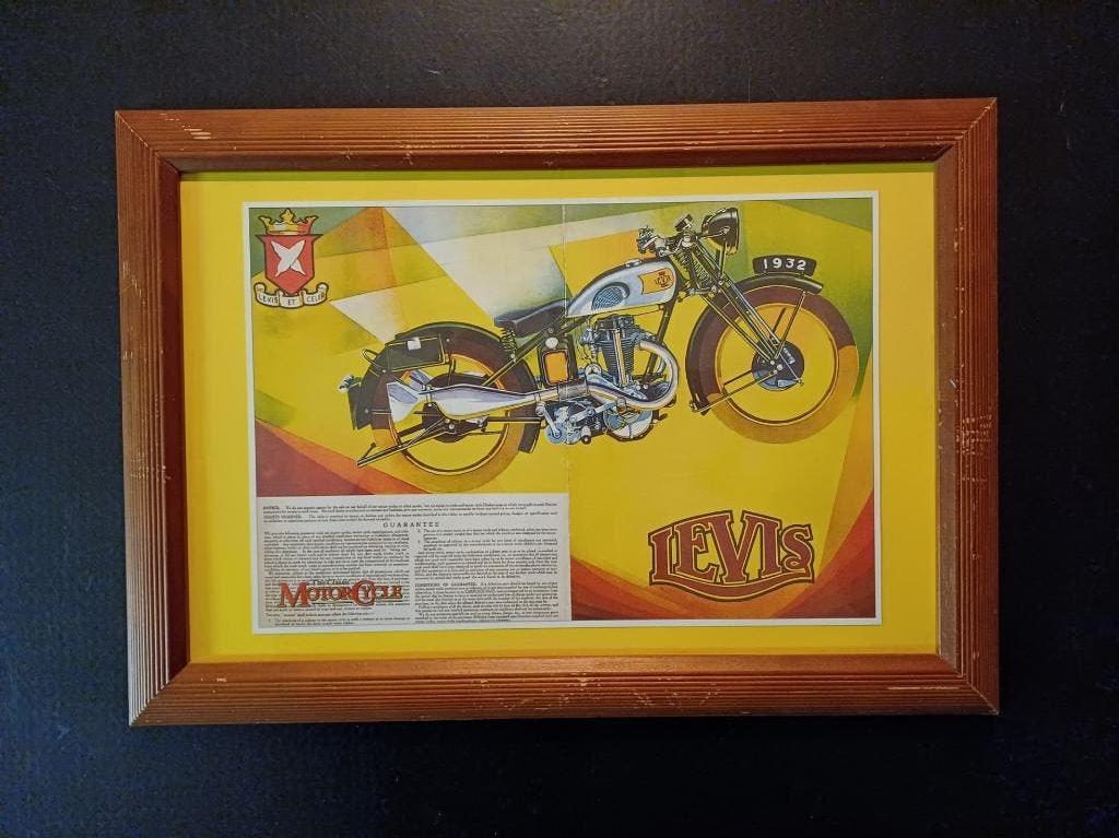 LEVIS 1932 Motorcyle reclame poster afbeelding kader, Ophalen of Verzenden, Gebruikt, Motoren