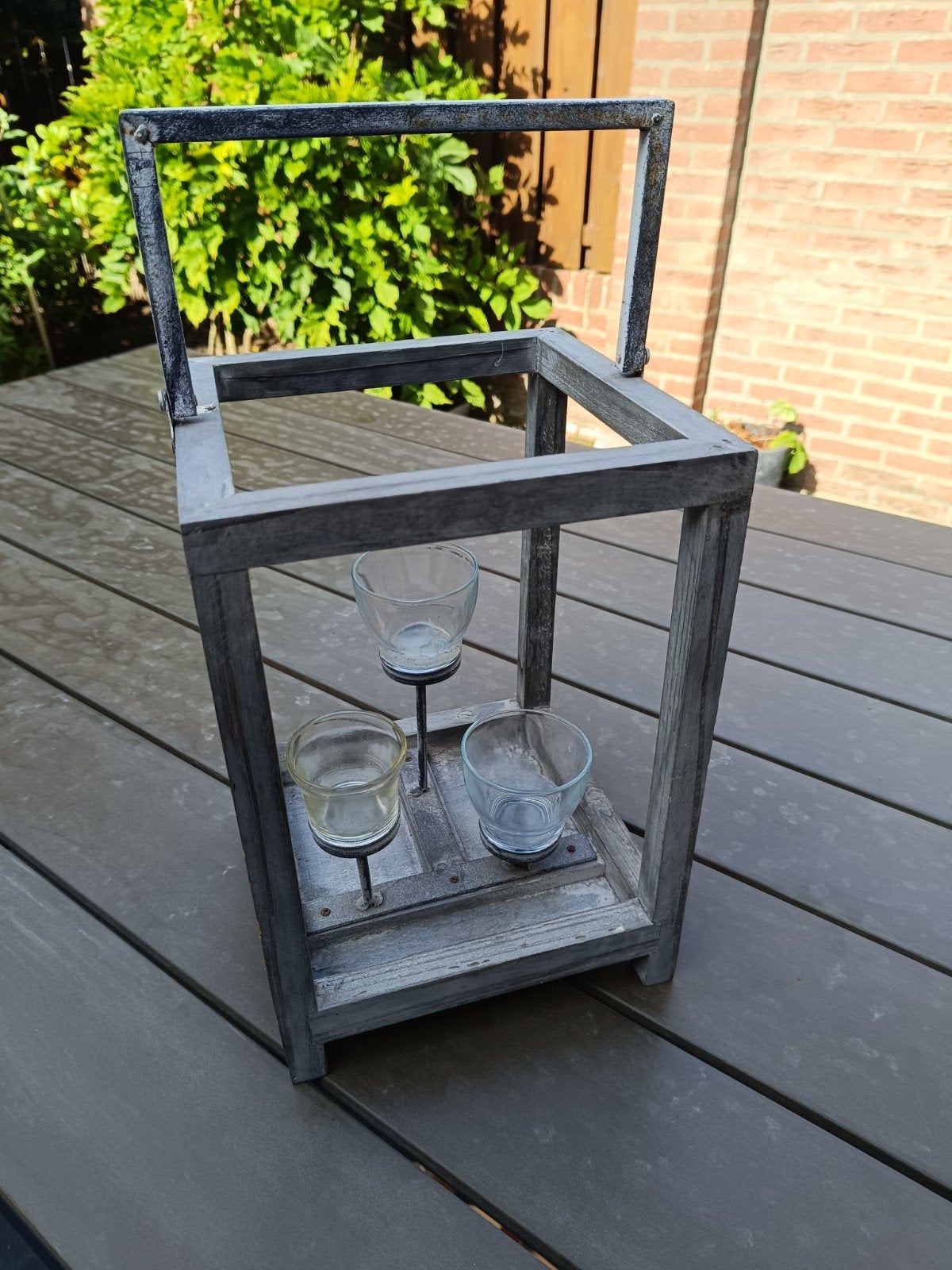 Decoratieve Lantaarn met Waxinelichthouders, Gebruikt, Lantaarn, Ophalen of Verzenden, Grijs