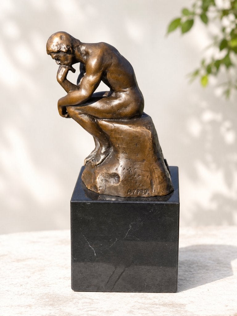 DE DENKER / RODIN / bronzen beeld op marmeren voet