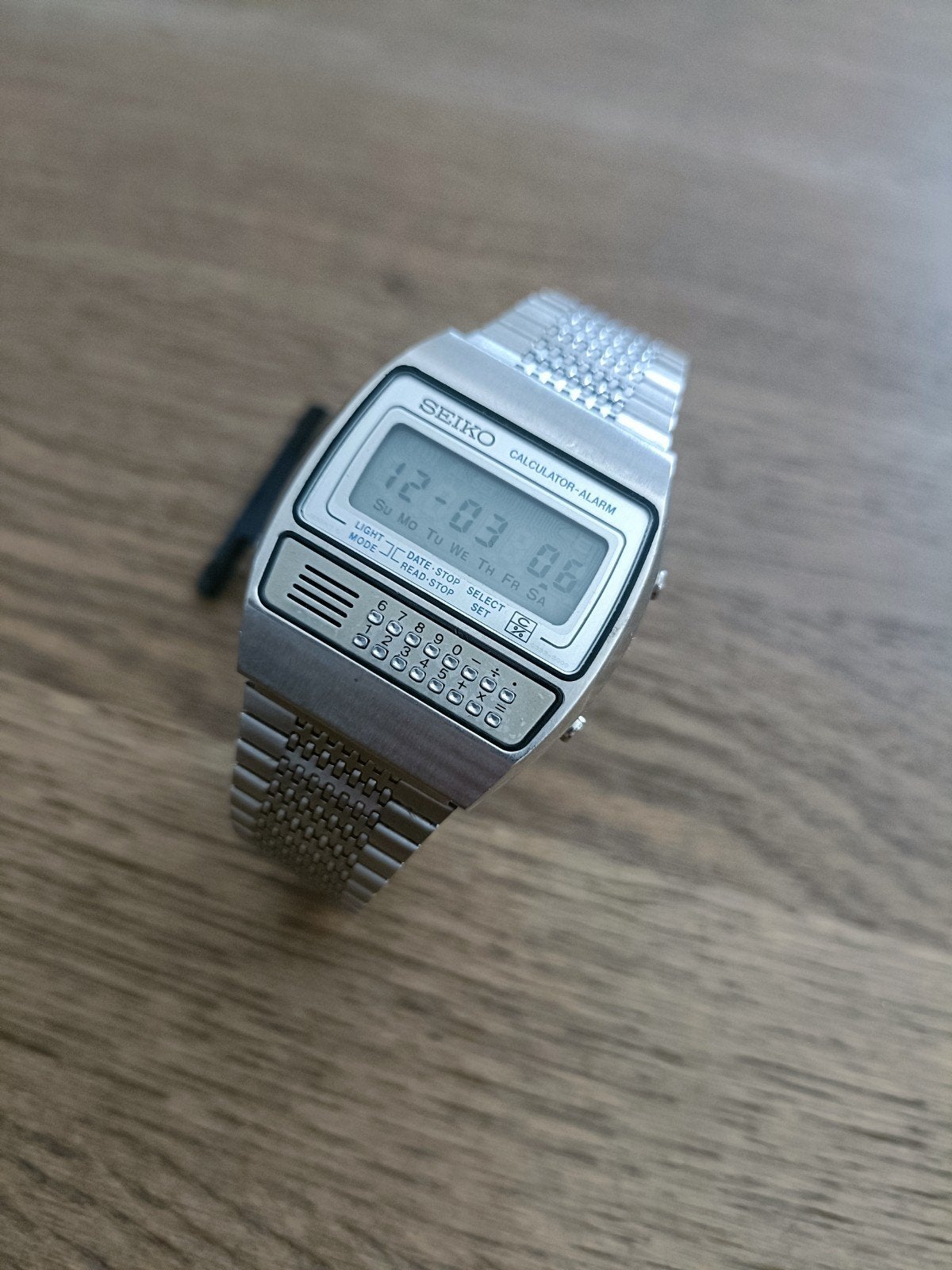 Vintage Seiko LCD Chronograaf Calculator - Alarm C359-5000, Seiko, Verzenden, Zwart, IOS