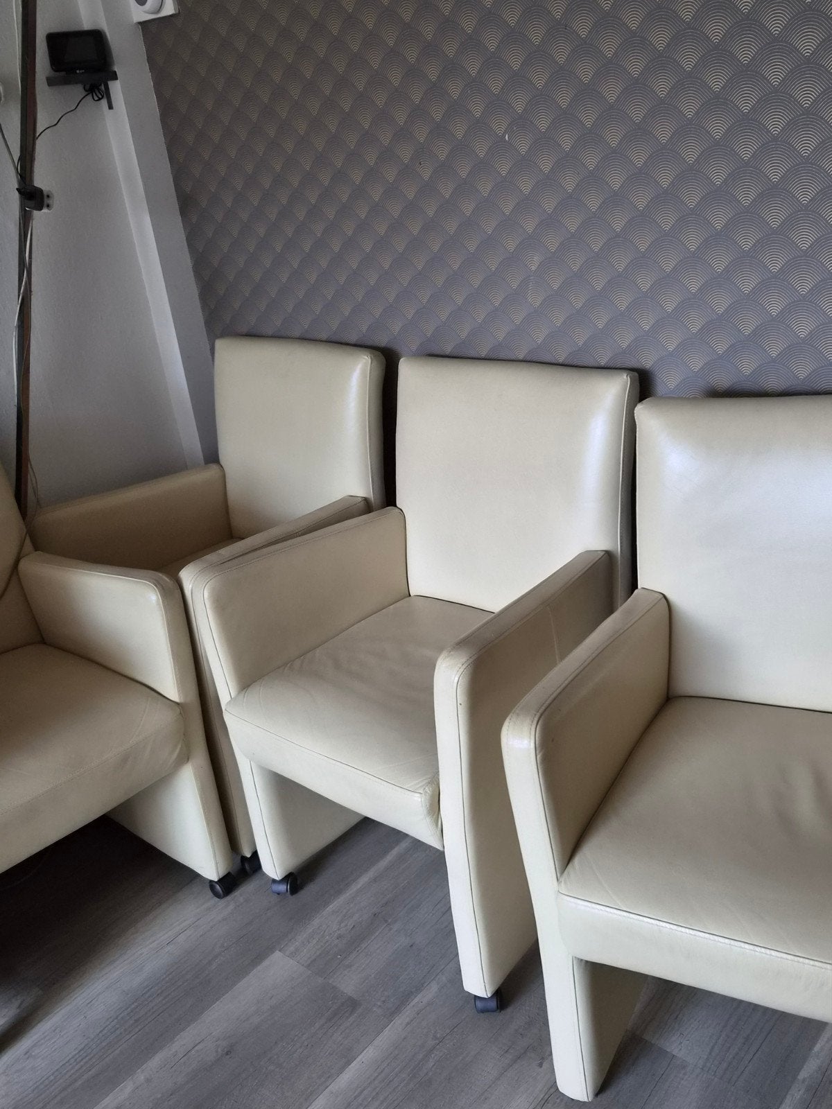 Set van 6 Mobitec stoelen - Crèmekleurig leer, Ophalen, Gebruikt, Overige kleuren, Leer