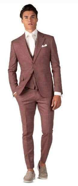 NU maar 550,- trouwpak roka mt 46/48 maroon, Kleding | Heren, Ophalen, Roka, Overige kleuren, Zo goed als nieuw