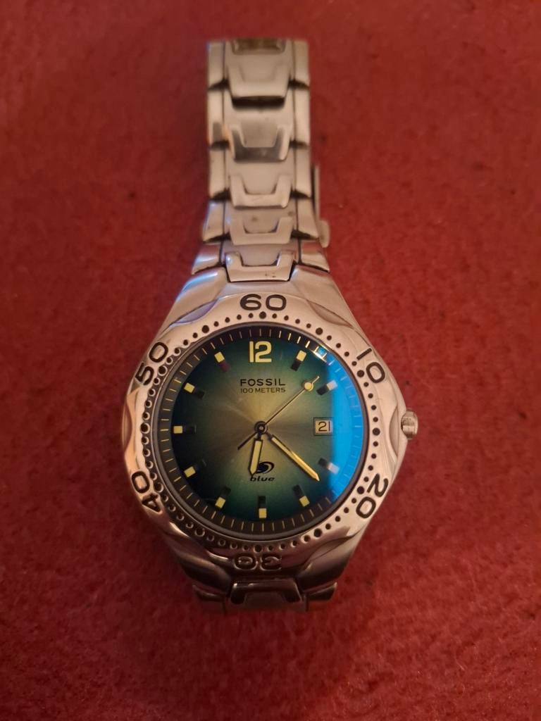 Fossil Blue horloge 100 meters, Verzenden, Staal, Overige merken