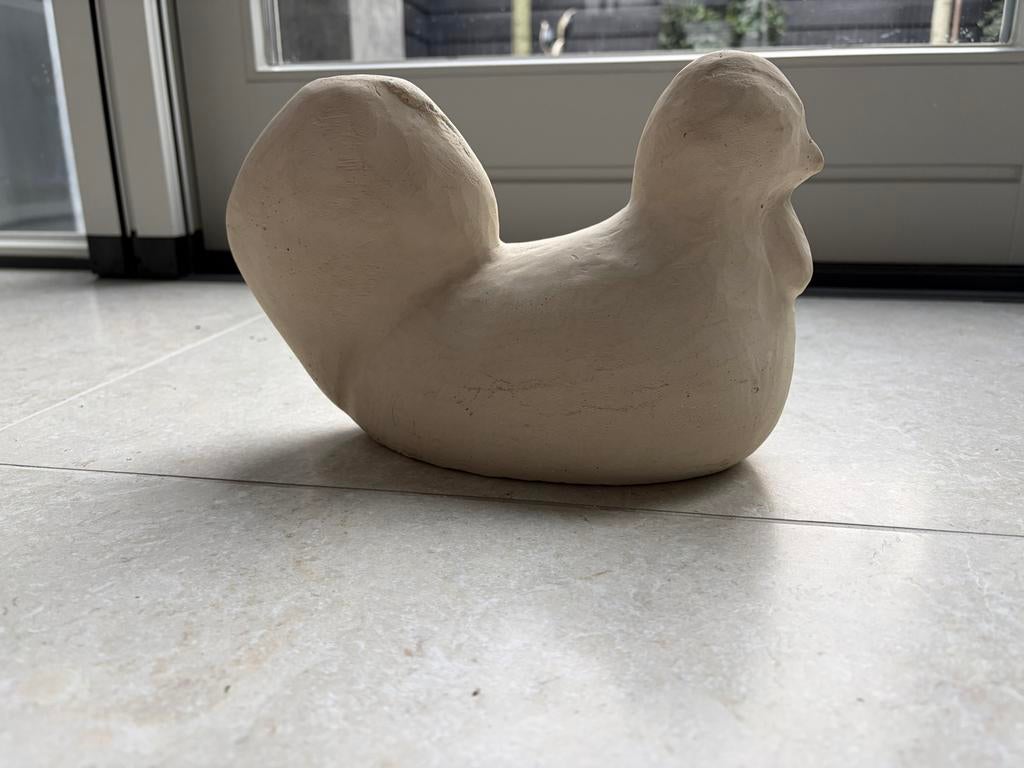 Zware stenen kip (wit chamotte) - Decoratie voor binnen/buit, Ophalen, Zo goed als nieuw