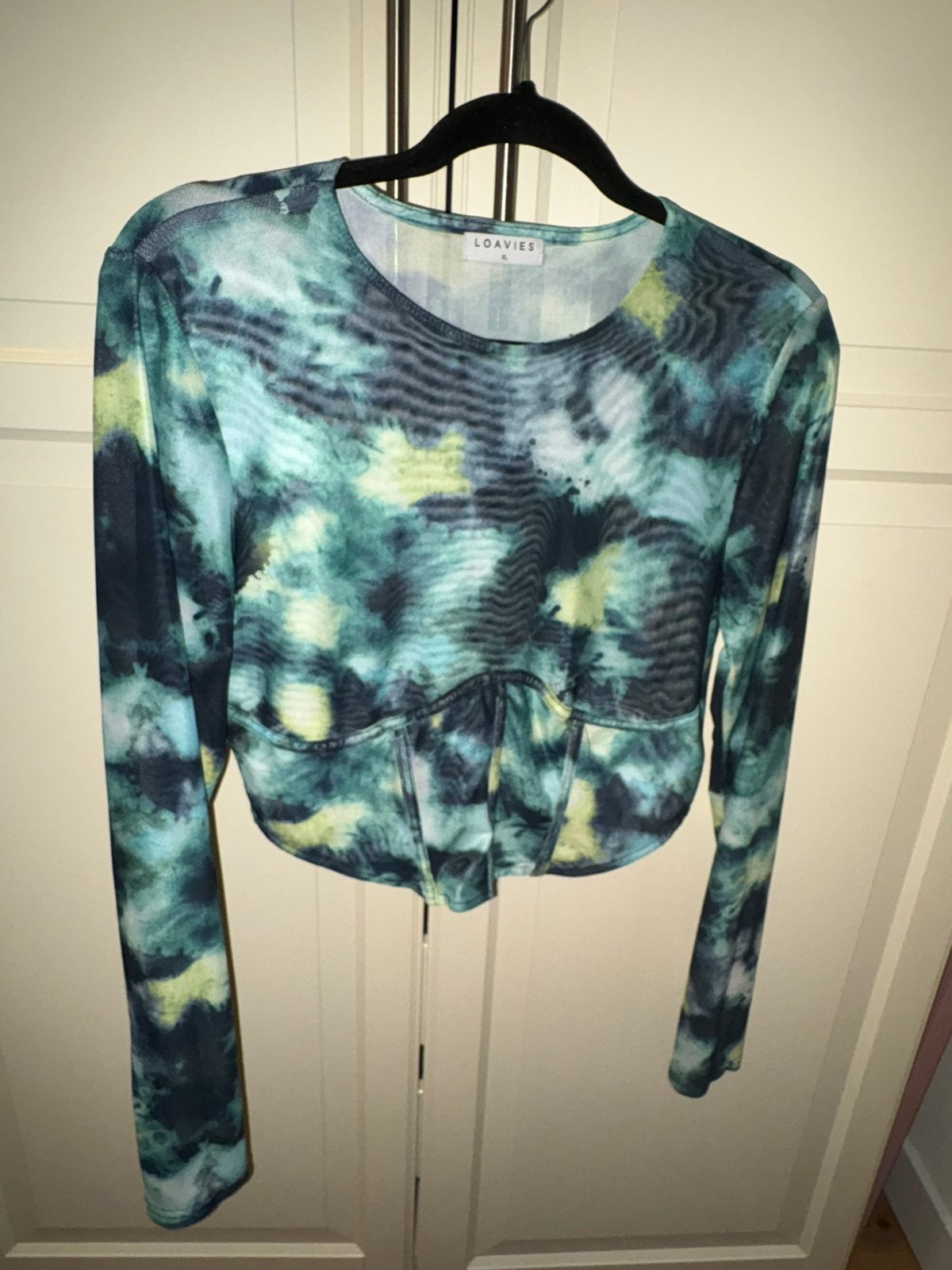 Loavies cropped top met lange mouwen en blauw-groene print, Kleding | Dames, Maat 46/48 (XL) of groter, Ophalen of Verzenden, Zo goed als nieuw