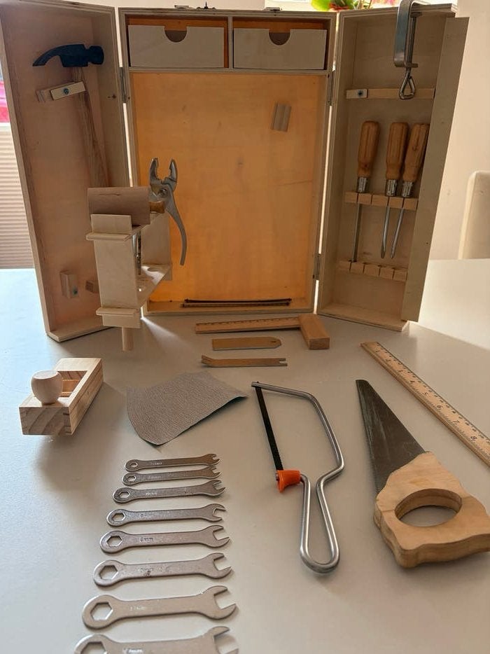Nieuwe houten kinder gereedschapskist-diverse gereedschappen, Ophalen of Verzenden, Nieuw, Knutselen