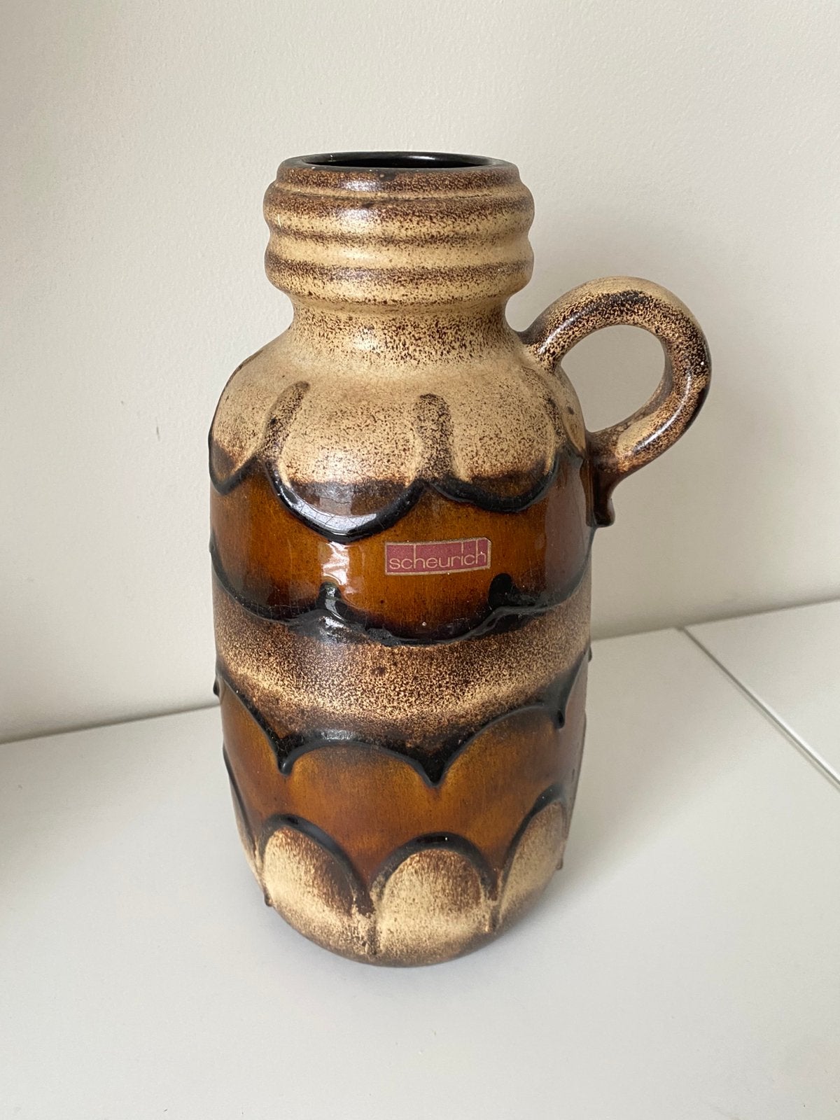 Vintage Scheurich West Germany vaas 26,5 cm – Bruin/Beige, Antiek en Kunst, Ophalen of Verzenden