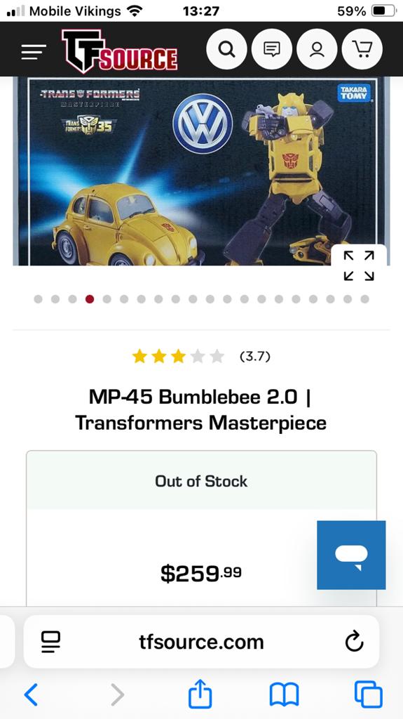 Transformers Masterpiece MP-45 Bumblebee 2.0, Kinderen en Baby's, Speelgoed | Actiefiguren, Ophalen of Verzenden, Nieuw