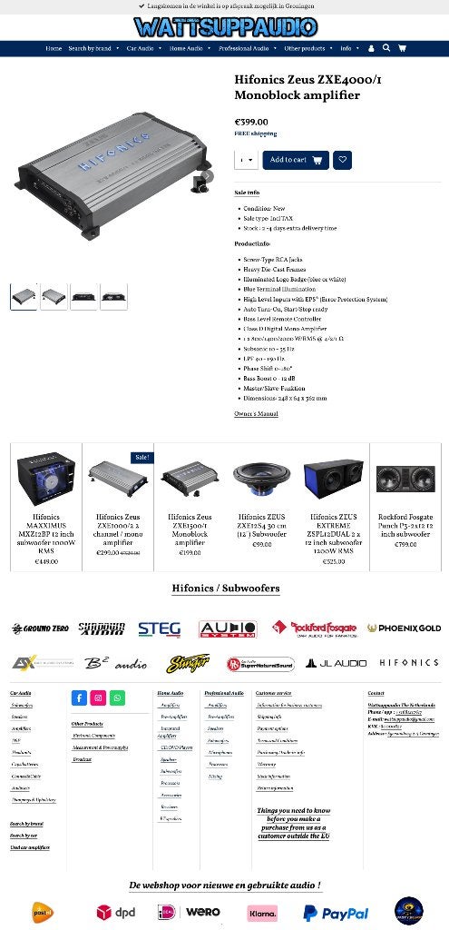 Hifonics Zeus ZXE4000/1 Monoblok versterker 2000WRMS, Auto diversen, Audio Design, Nieuw, Am Breilingsweg 3, 76709 Kronau, Duitsland