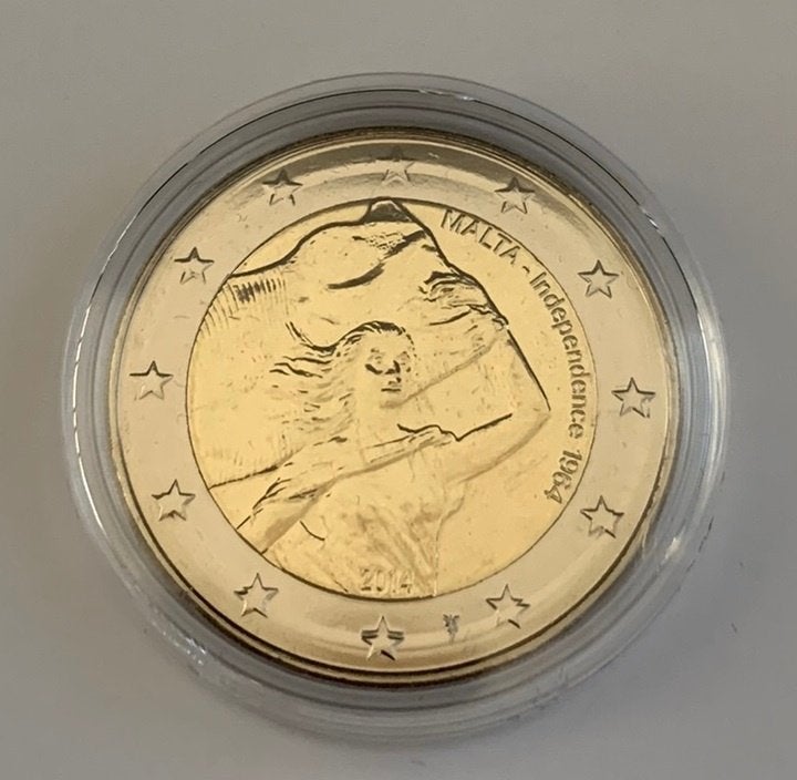2 Euro Malta 2014 BU capsule (Onafhankelijkheid) muntteken, Verzenden, Malta, 2 euro, Losse munt