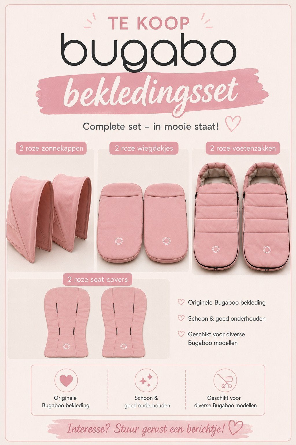 8-delige Roze Bekledingset Bugaboo Donkey, Ophalen of Verzenden, Zo goed als nieuw, Combiwagen, Bugaboo