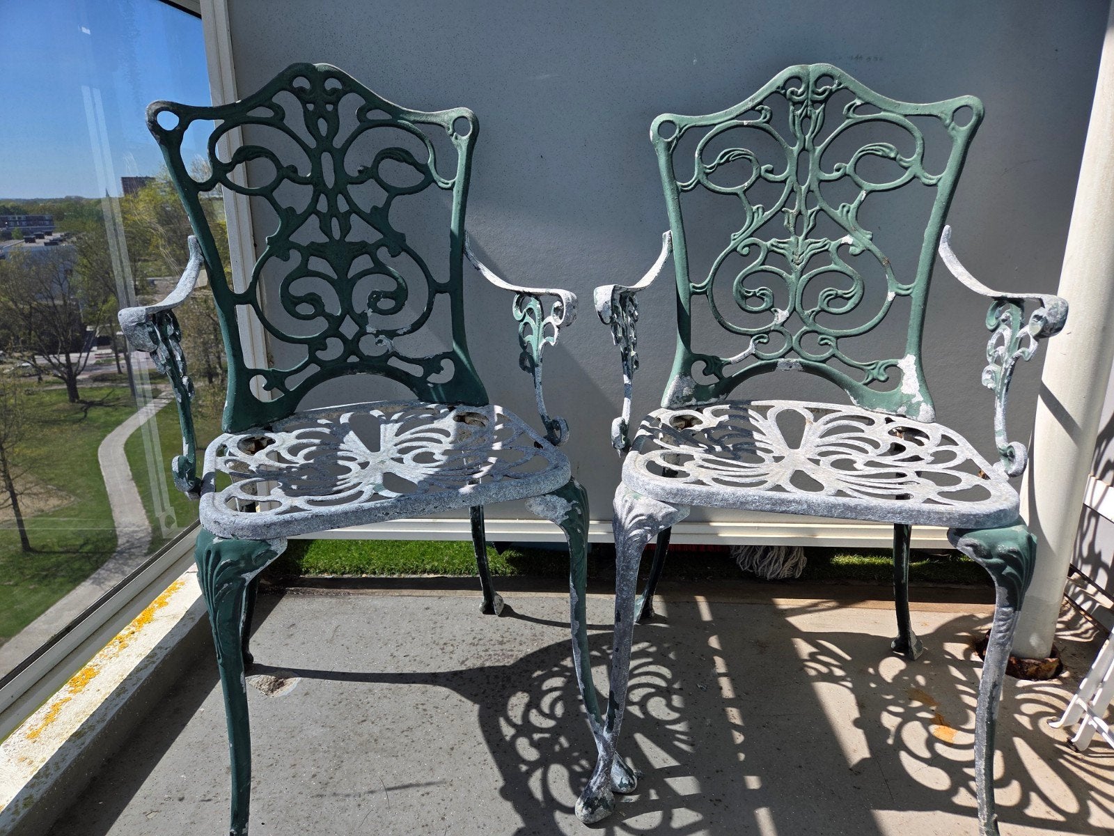 Set van 2 Victoriaanse terrasstoelen - gegoten aluminium, Ophalen, Gebruikt, Aluminium