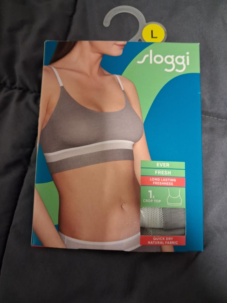 Sloggie een wit/grijs. Bralette  mt L nw. in de verp., Sloggi, Verzenden, Grijs, BH
