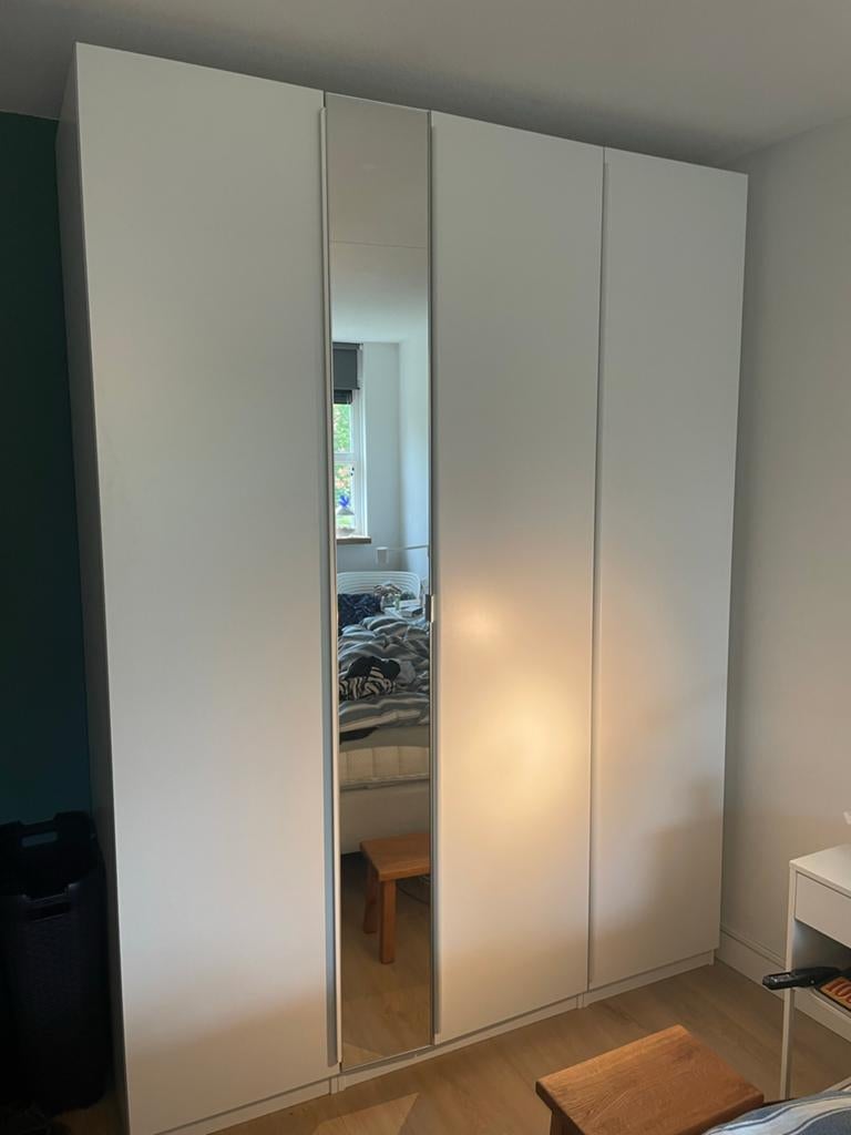 Witte kledingkast met spiegeldeur en lades, Gebruikt, 200 cm of meer, 150 tot 200 cm, Ophalen of Verzenden