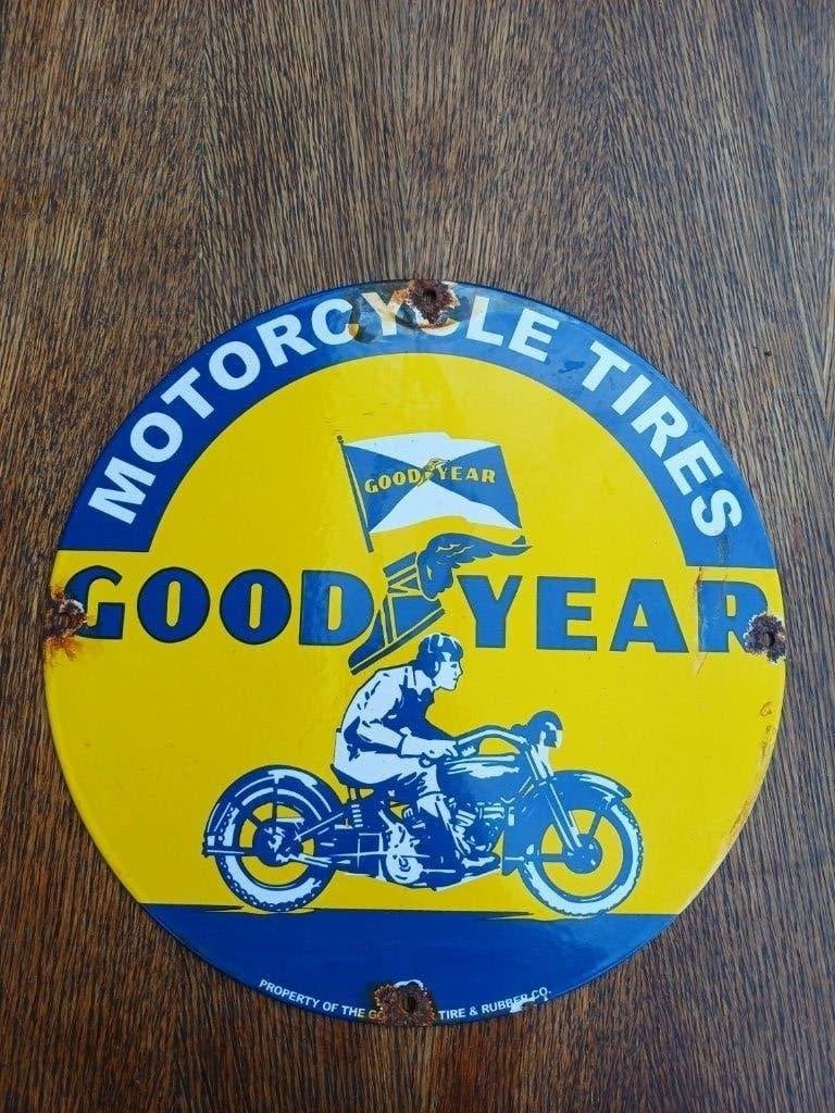 Emaille reclamebord GOOD YEAR motorcycle tires VINTAGE, Ophalen of Verzenden, Gebruikt, Motoren