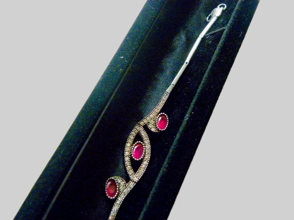 Fraaie 925. zilveren schakel armband met gemmen, Ophalen of Verzenden, Zilver, Armband, Met edelsteen
