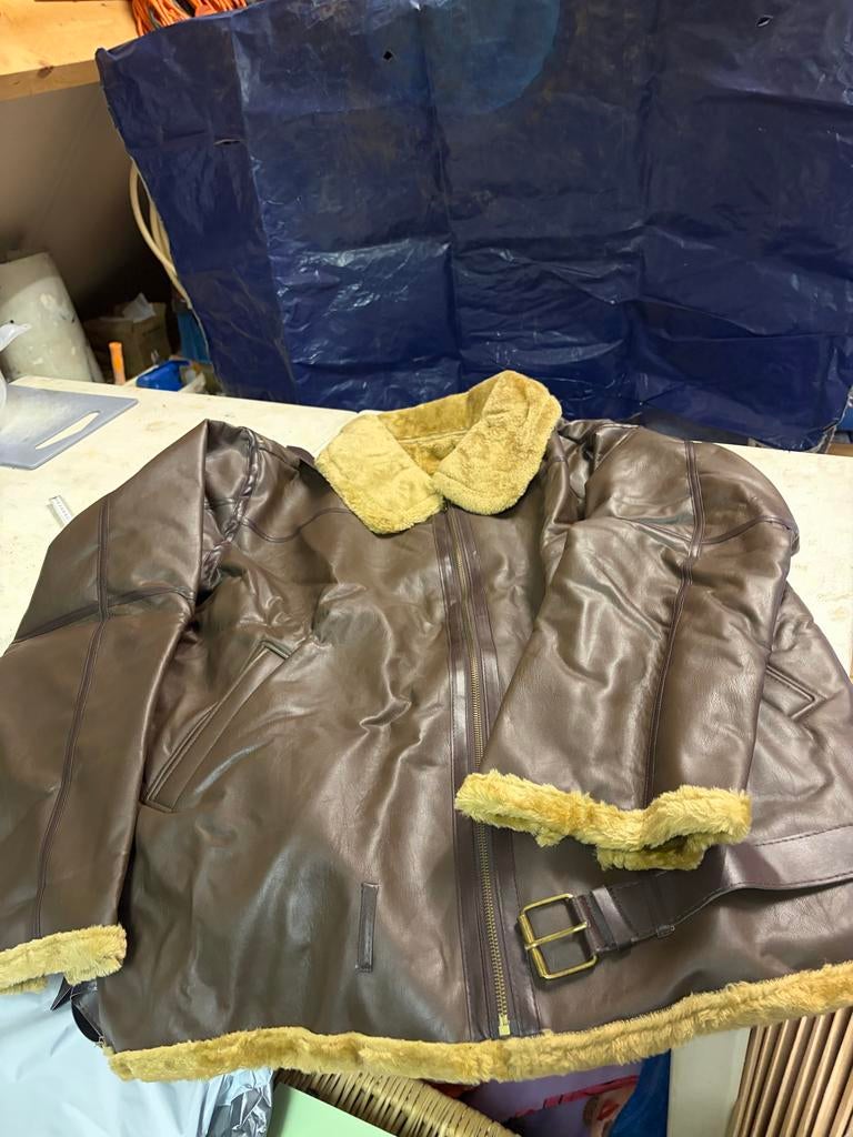 Nieuw Heren Lerenlook Pilotenjack met Bontkraag - Bruin, Ophalen, Zo goed als nieuw, Overige maten, Bruin