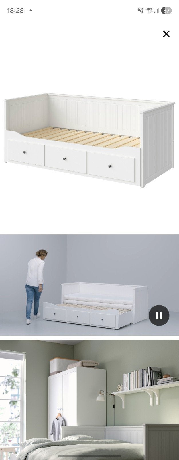 IKEA Hemnes Bedbank - Wit, uitschuifbaar met lades, Ophalen, Modern, Scandinavisch, Wit, Tweepersoons