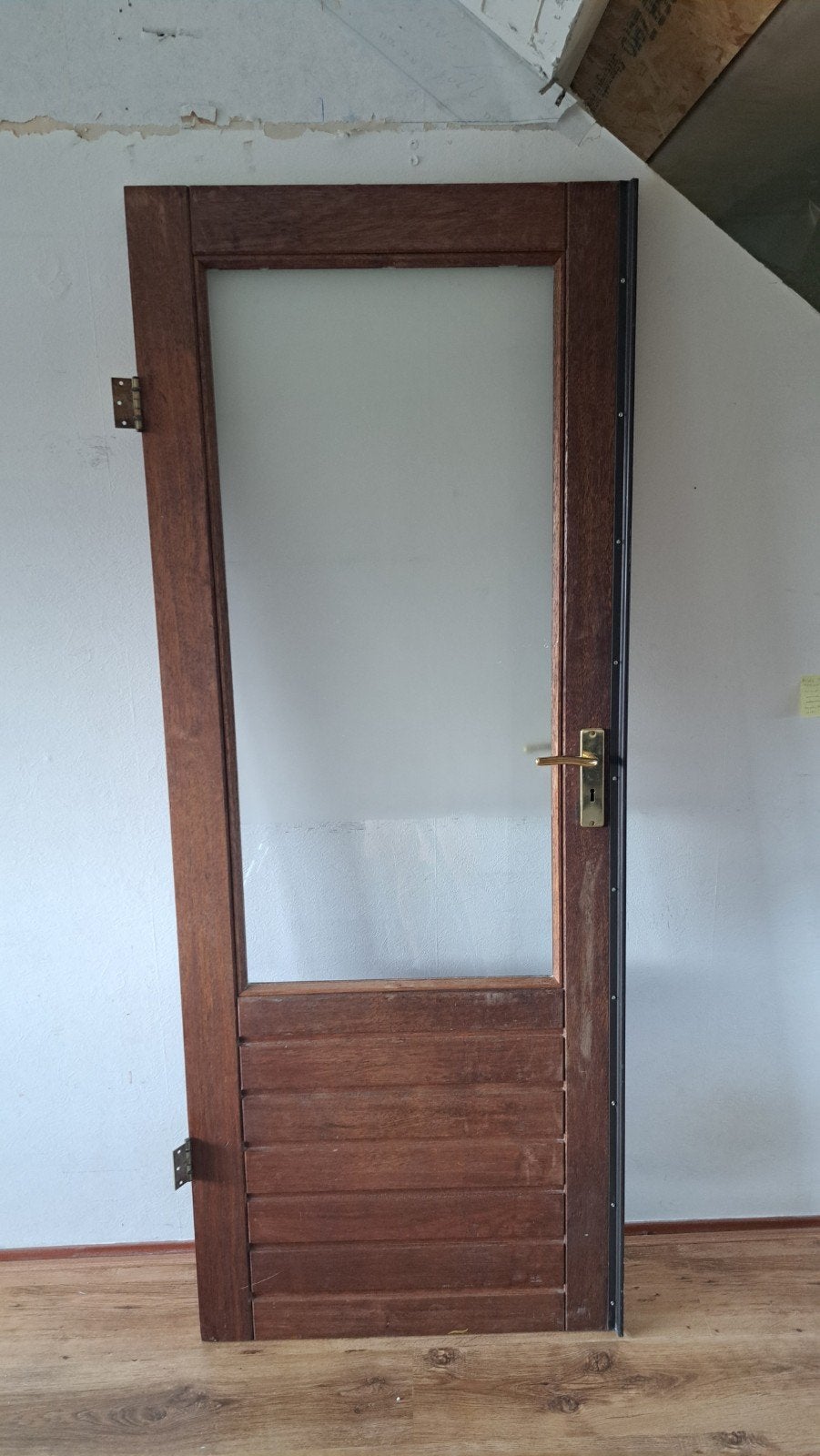 Houten Buitendeur met Glas en Lamellen - Gebruikt, Ophalen, Gebruikt, 200 tot 215 cm, Glas