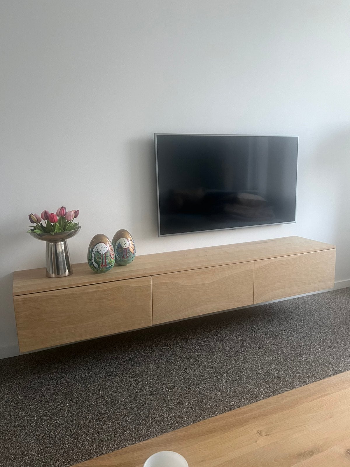 Zwevend tv-meubel, Ophalen, Japandi, 150 tot 200 cm, Eikenhout