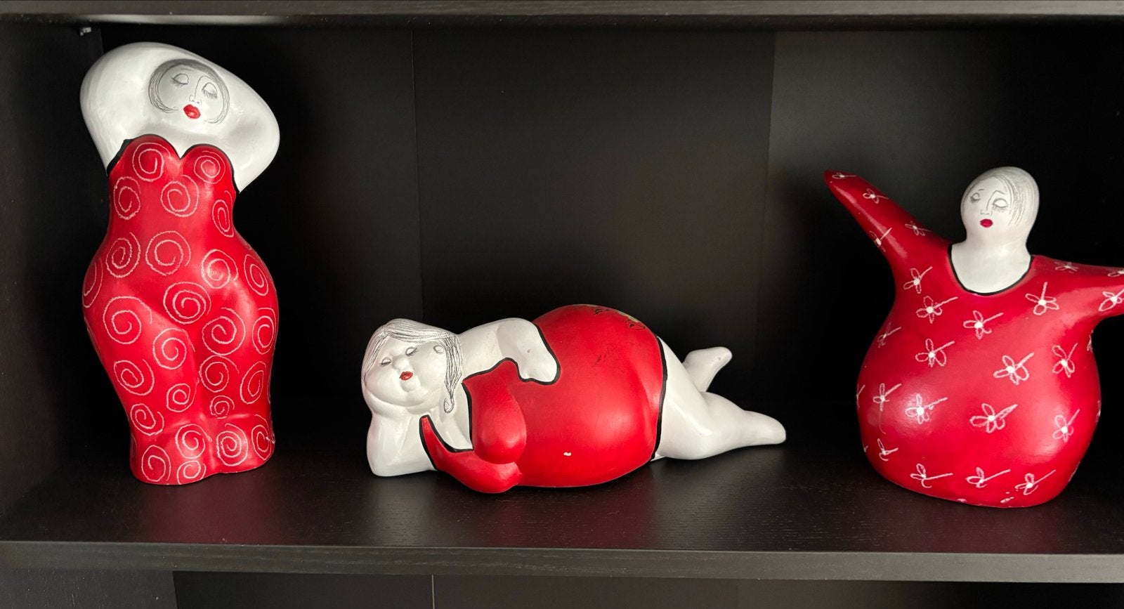 Set van 3 'Dikke Dames' beelden - rood en wit, Ophalen of Verzenden