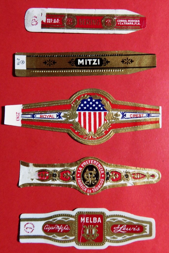 US USA Amerikaans sigarenbandje 5x, Verzenden, Gebruikt, Sigarenbandjes