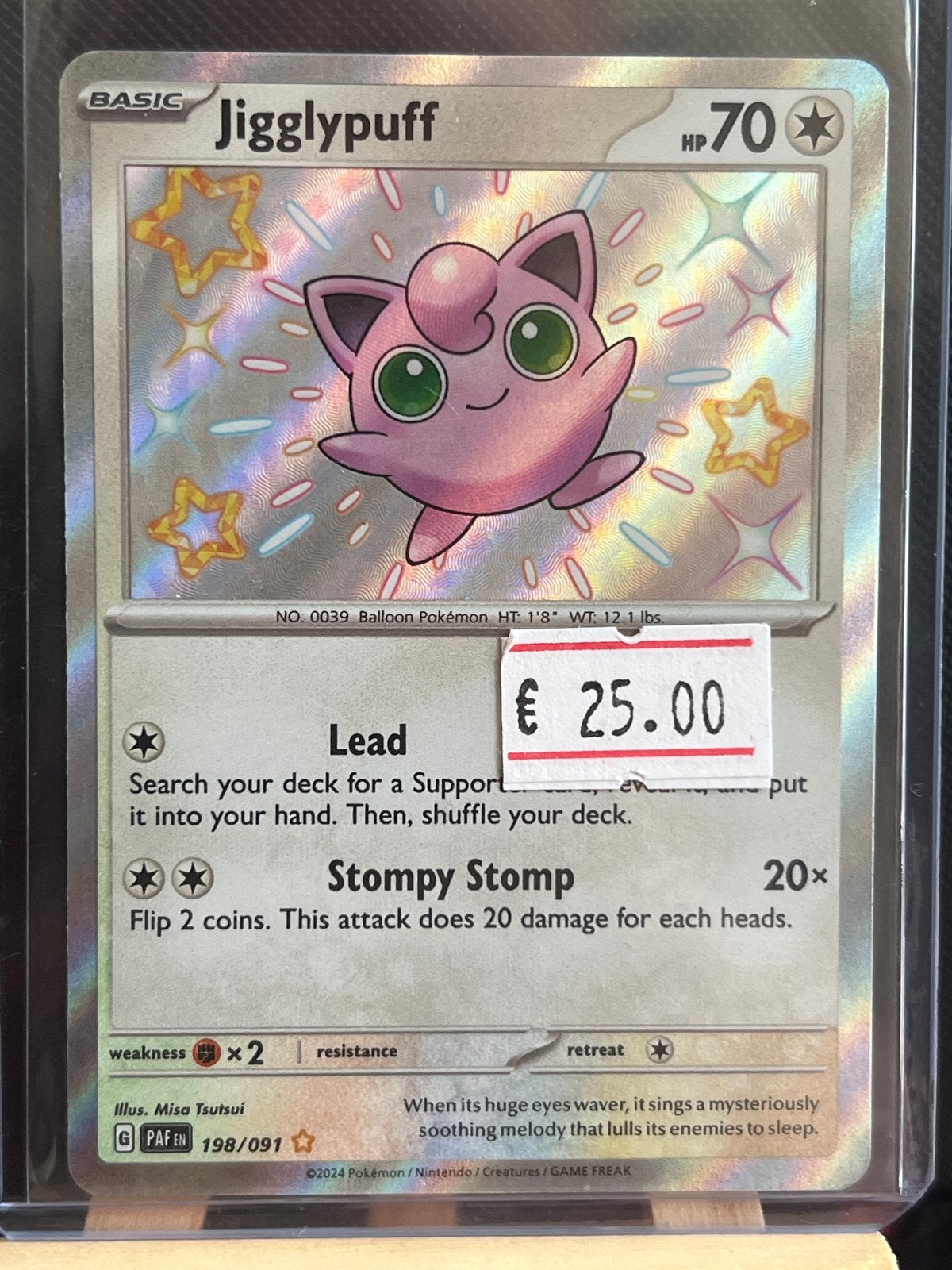 Jigglypuff Pokémon Kaart - PAFEN 198/091 Holo, Ophalen of Verzenden, Zo goed als nieuw, Losse kaart, Foil