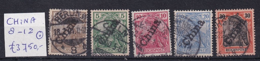 D89) 1900 Duitse Bez China Mi 8/12 €3750 opdruk geen gar, Postzegels en Munten, Verzenden, Duitse Keizerrijk, Gestempeld