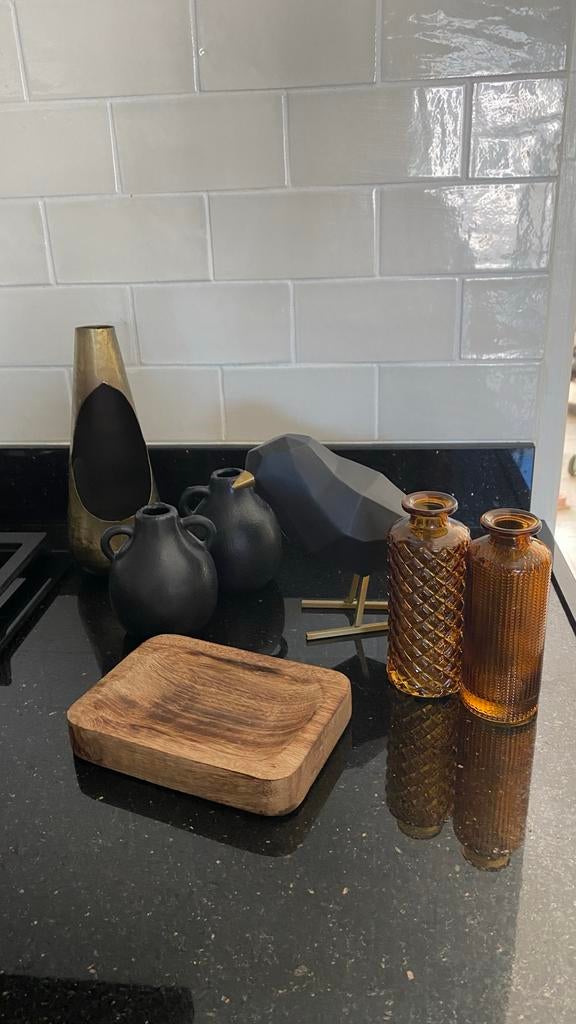 Diverse woonaccessoires: waxinelichthouder, vazen, schaal, v, Ophalen of Verzenden, Gebruikt, Goud, Metaal