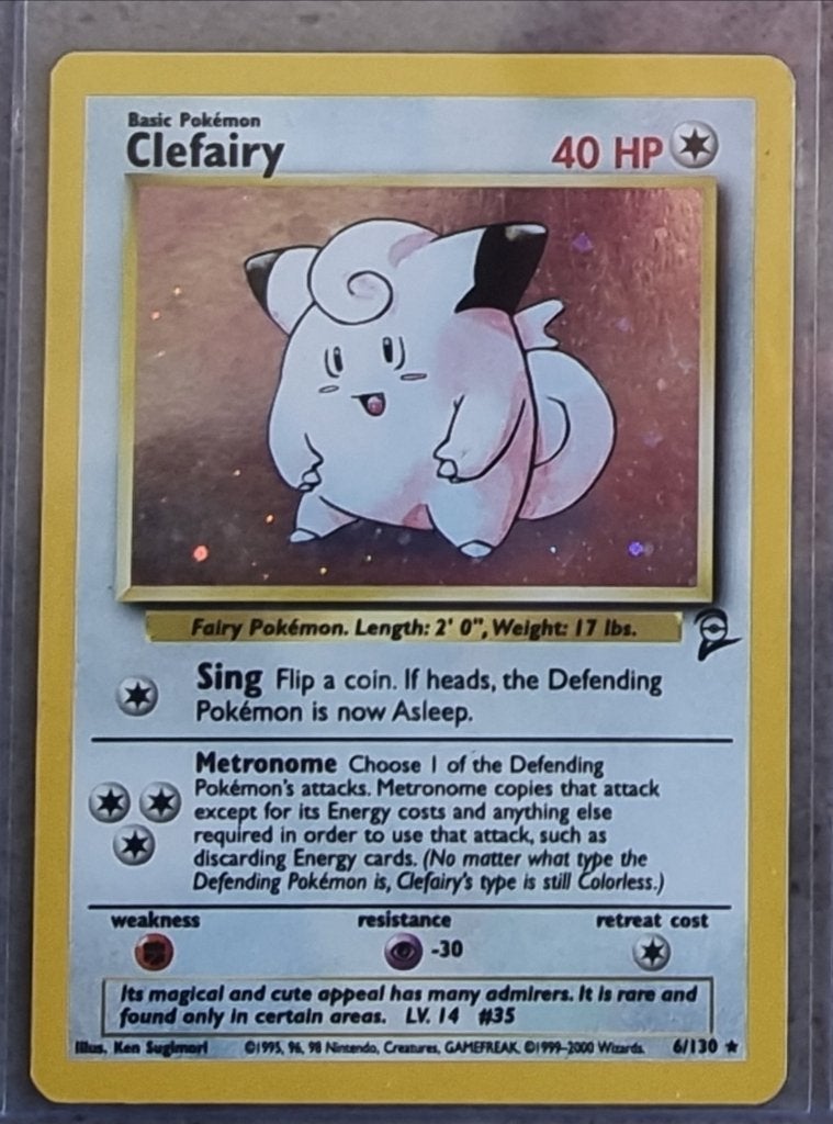 Clefairy base 2 holo, Ophalen of Verzenden, Zo goed als nieuw, Losse kaart, Foil