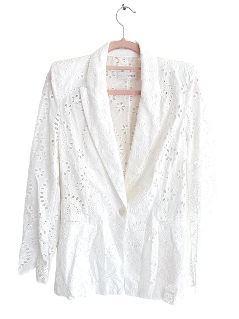 Witte blazer ZARA opengewerkte borduursels Nieuw, Wit, Nieuw, Ophalen of Verzenden, Jasje
