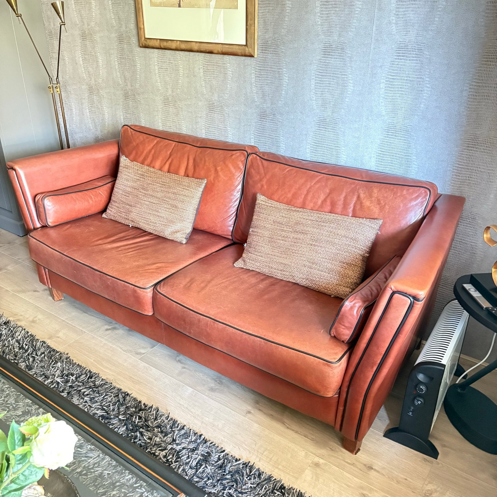 Stijlvolle Leren Fauteuilen+ lamp en tafel, Huis en Inrichting, Fauteuils, Ophalen, Gebruikt, 50 tot 75 cm, Leer