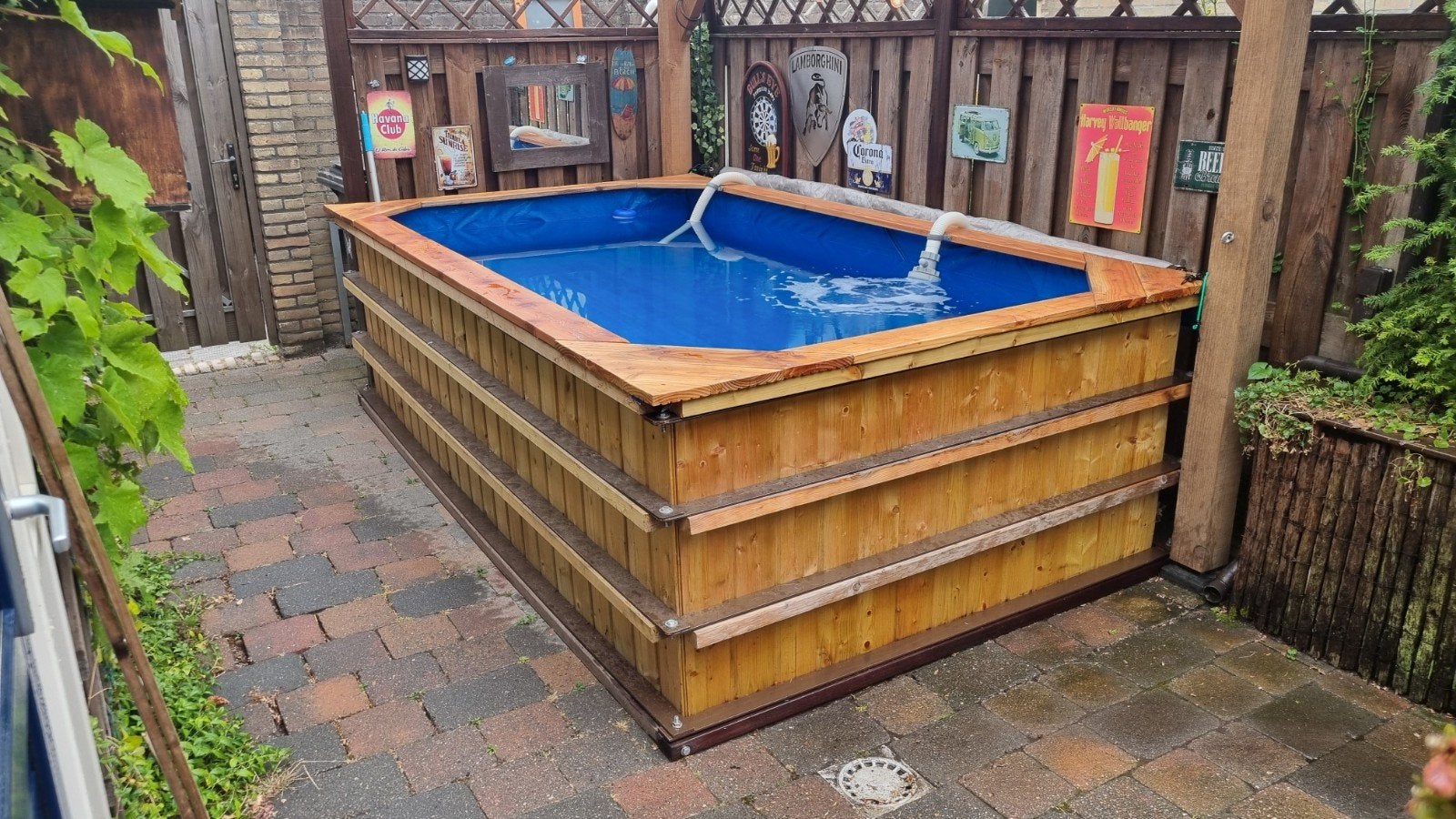 Zwembad met houten ombouw, zandfilterpomp en warmtepomp., Tuin en Terras, Ophalen, Gebruikt, 200 tot 300 cm, 80 tot 120 cm