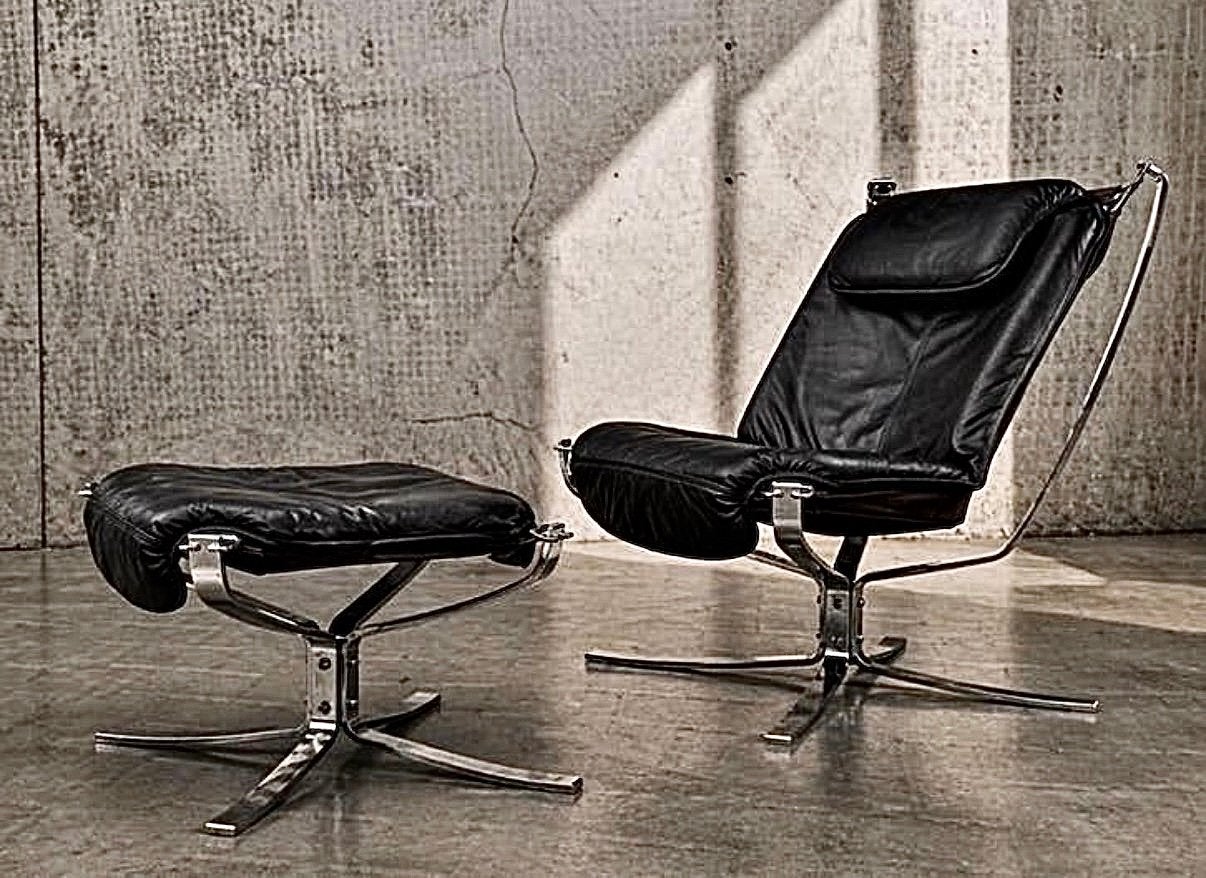 Vintage Falcon Lounge Chair & Ottoman, Sigurd Resell, Chrome, Ophalen, -, -, Zo goed als nieuw