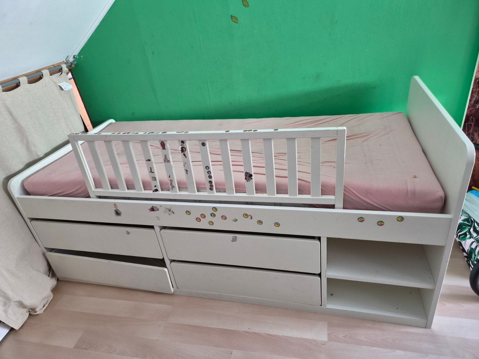 Ikea Släkt kinderbed met valhekje en opberglades, Ophalen, Gebruikt, 180 cm of meer, 70 tot 85 cm