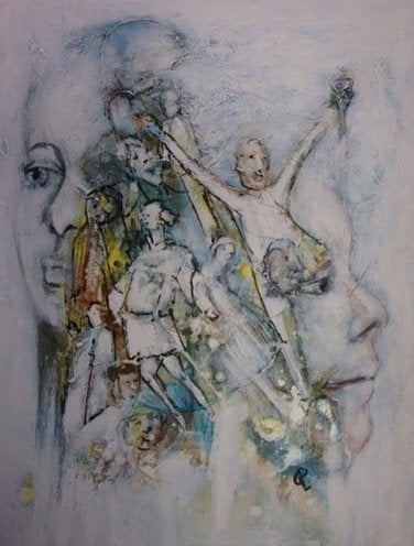 Kunsthandel Gennep - "Op Weg 2", Ophalen of Verzenden, Gesigneerd, Acrylverf