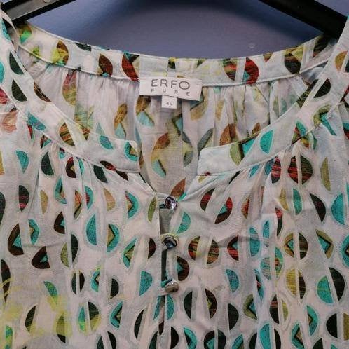 Erfo Pure top / shirt 3/4 mouwen blauw bruin print 46 39333, ., Erfo, Maat 46/48 (XL) of groter, Ophalen of Verzenden