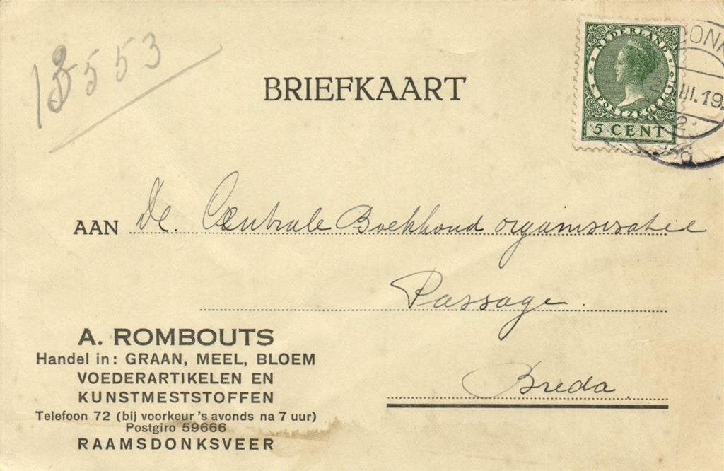 A. Rombouts, Raamsdonksveer - 03.1936 - briefkaart, Ophalen of Verzenden, Briefkaart