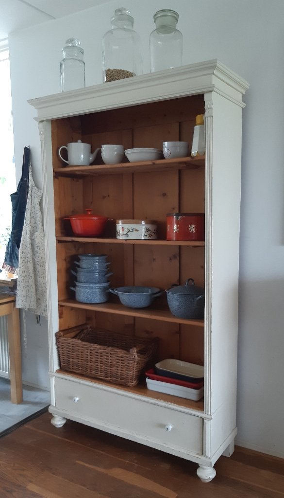 Antieke houten boekenkast/vitrinekast, Ophalen, Met plank(en), Gebruikt, 50 tot 100 cm