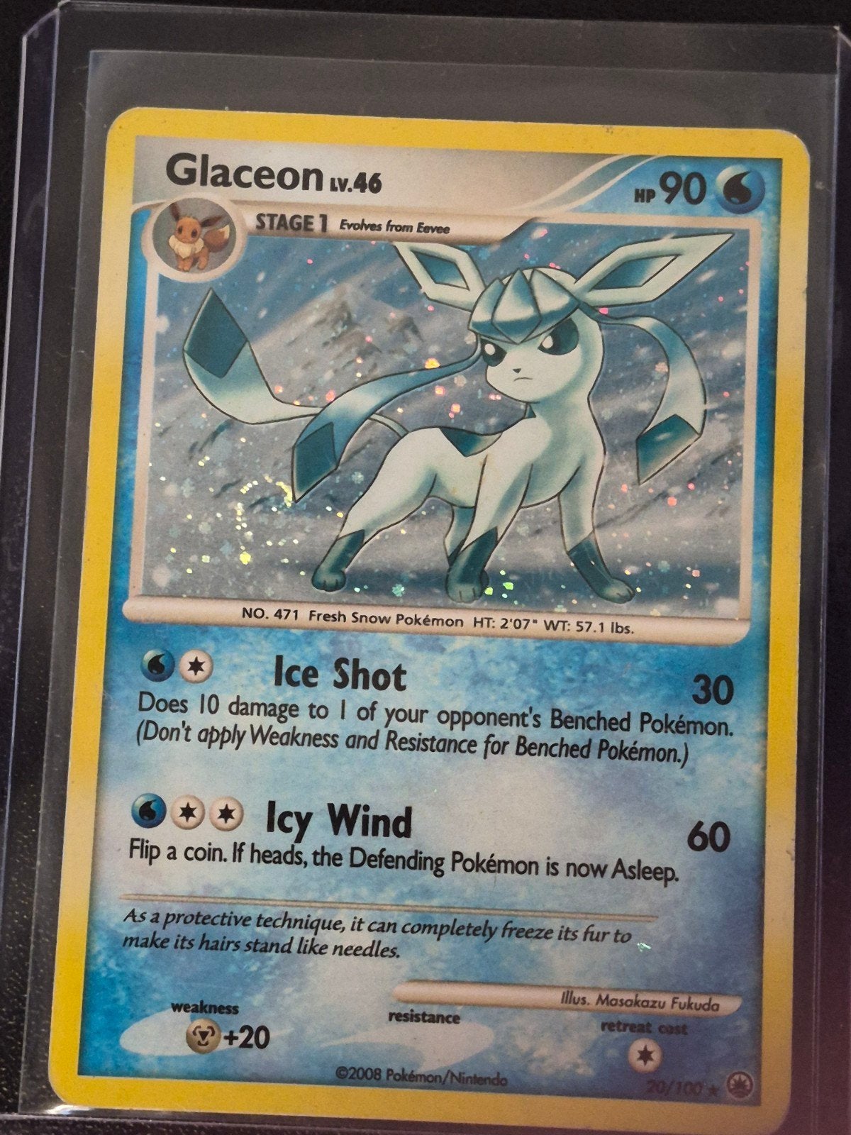 Glaceon Lv.46 Pokémon kaart (2008), Ophalen of Verzenden, Gebruikt, Losse kaart, Foil