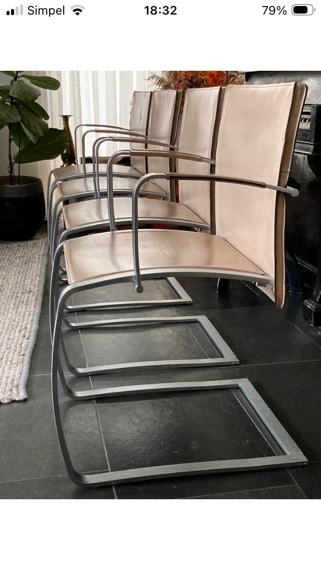 4 Italiaanse designstoelen van Enrico Pellizzoni Staal, Leer, Ophalen, Gebruikt, Overige kleuren, Italiaans Design