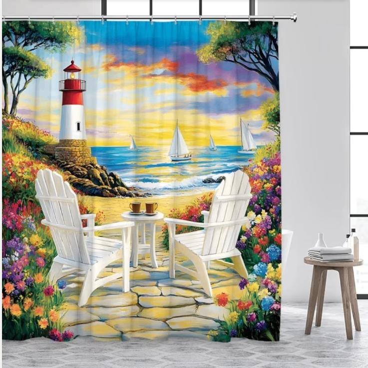 Douchegordijnen zomerse Strandgezichten (180x200cm), Ophalen of Verzenden, Nieuw