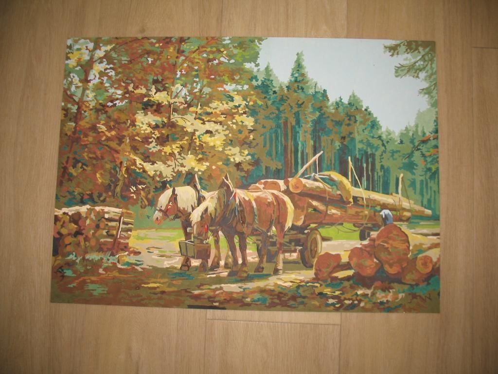 Grote Prent Geschilderd op Klr. Nummer Paarden Karton Vintag, Ophalen of Verzenden