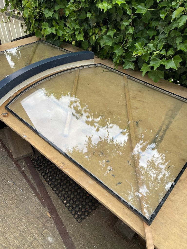 Glas + hardhouten kozijnhout rond, Ophalen, Gebruikt, 80 tot 120 cm, 160 cm of meer