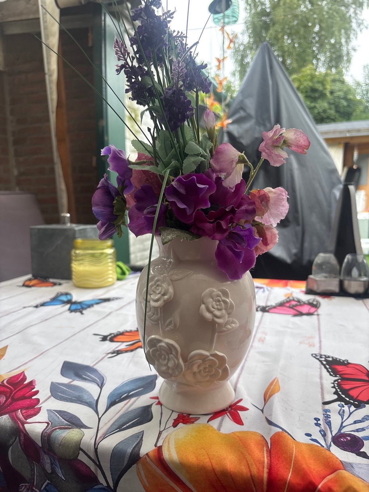Prachtig boeket kunstbloemen in vaas, Ophalen, Binnen, Textiel, Zo goed als nieuw