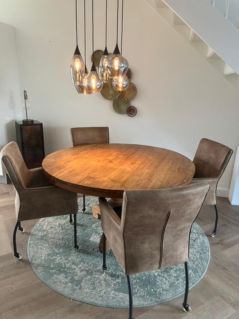 Eethoek met 4 stoelen, Modern/landelijk, Gebruikt, Rond, Ophalen of Verzenden